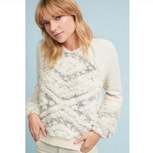 Anthropologie Amadi Calista Faux Fur Ivory Sweater